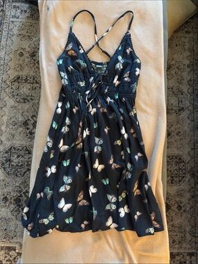 Butterfly Print Black Summer Dress